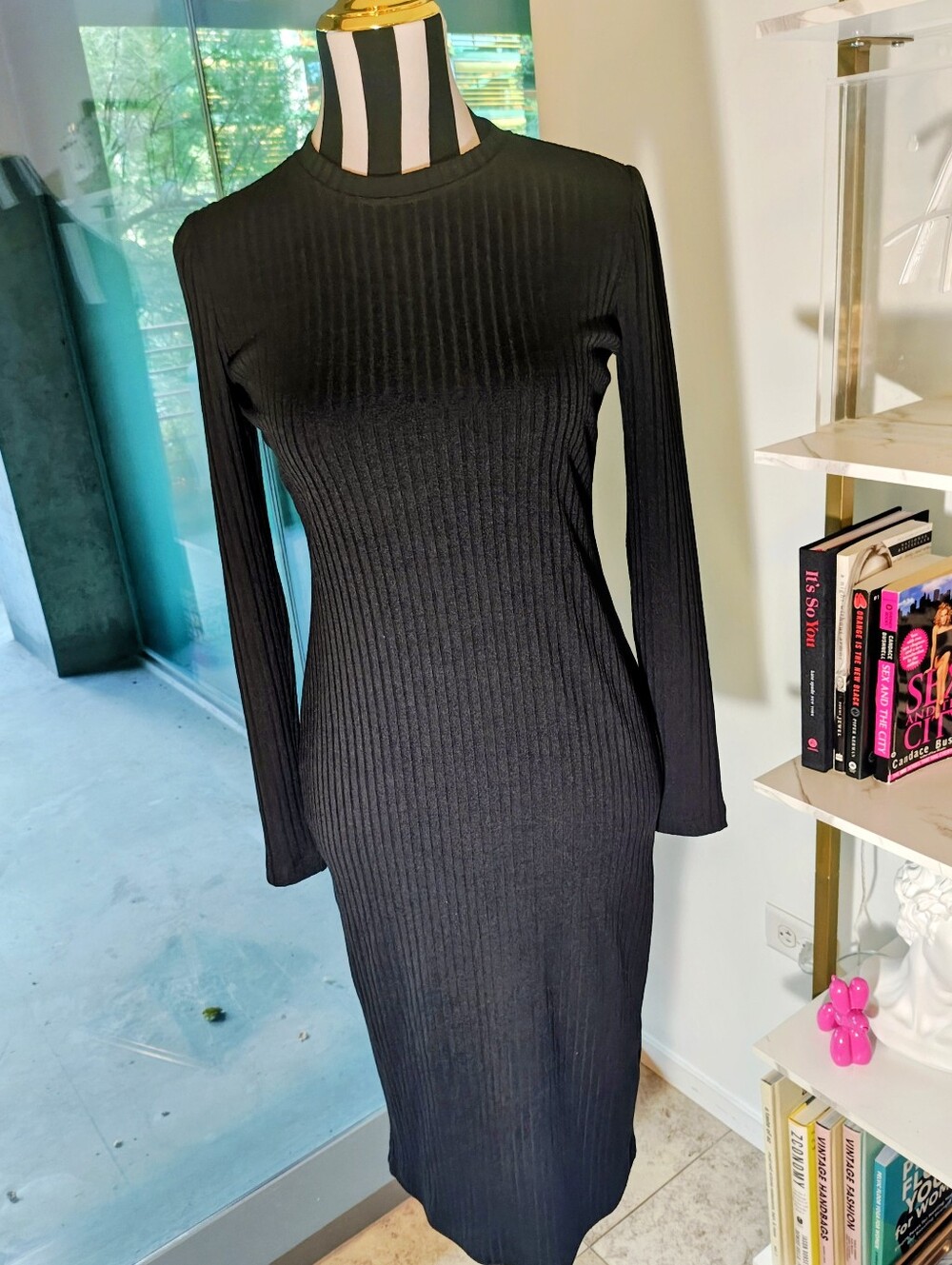 Calvin Klein Black Ribbed Lightweight Sweater Dress